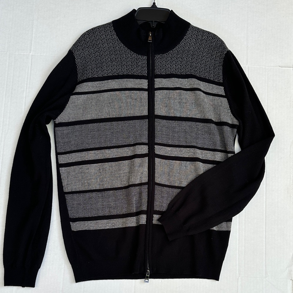 New GUESS BY MARCIANO Men's Black and Gray Full-Zip Sweater - Picture 1 of 8